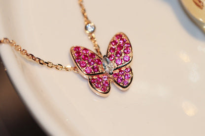 [CA]BUTTERFLY RED DIAMOND ROSE GOLD NECKLACE