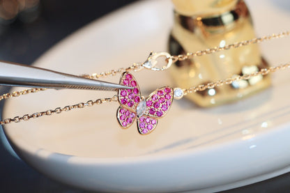 [CA]BUTTERFLY RED DIAMOND ROSE GOLD NECKLACE