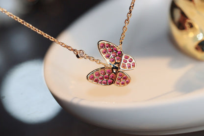 [CA]BUTTERFLY RED DIAMOND ROSE GOLD NECKLACE