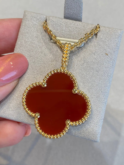 [CA]CLOVER 25MM NECKLACE GOLD CARNELIAN