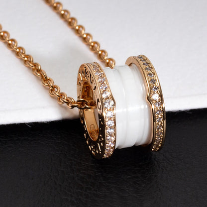 [CA]ZERO 1 WHITE CERAMIC PINK GOLD DIAMOND NECKLACE