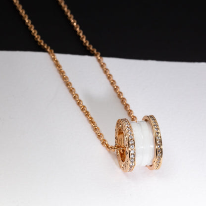 [CA]ZERO 1 WHITE CERAMIC PINK GOLD DIAMOND NECKLACE