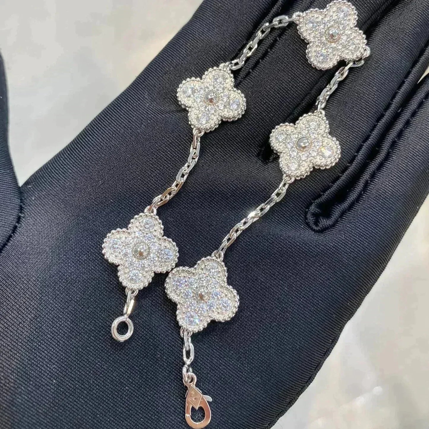 [CA]CLOVER 5 MOTIFS  DIAMOND BRACELET SILVER