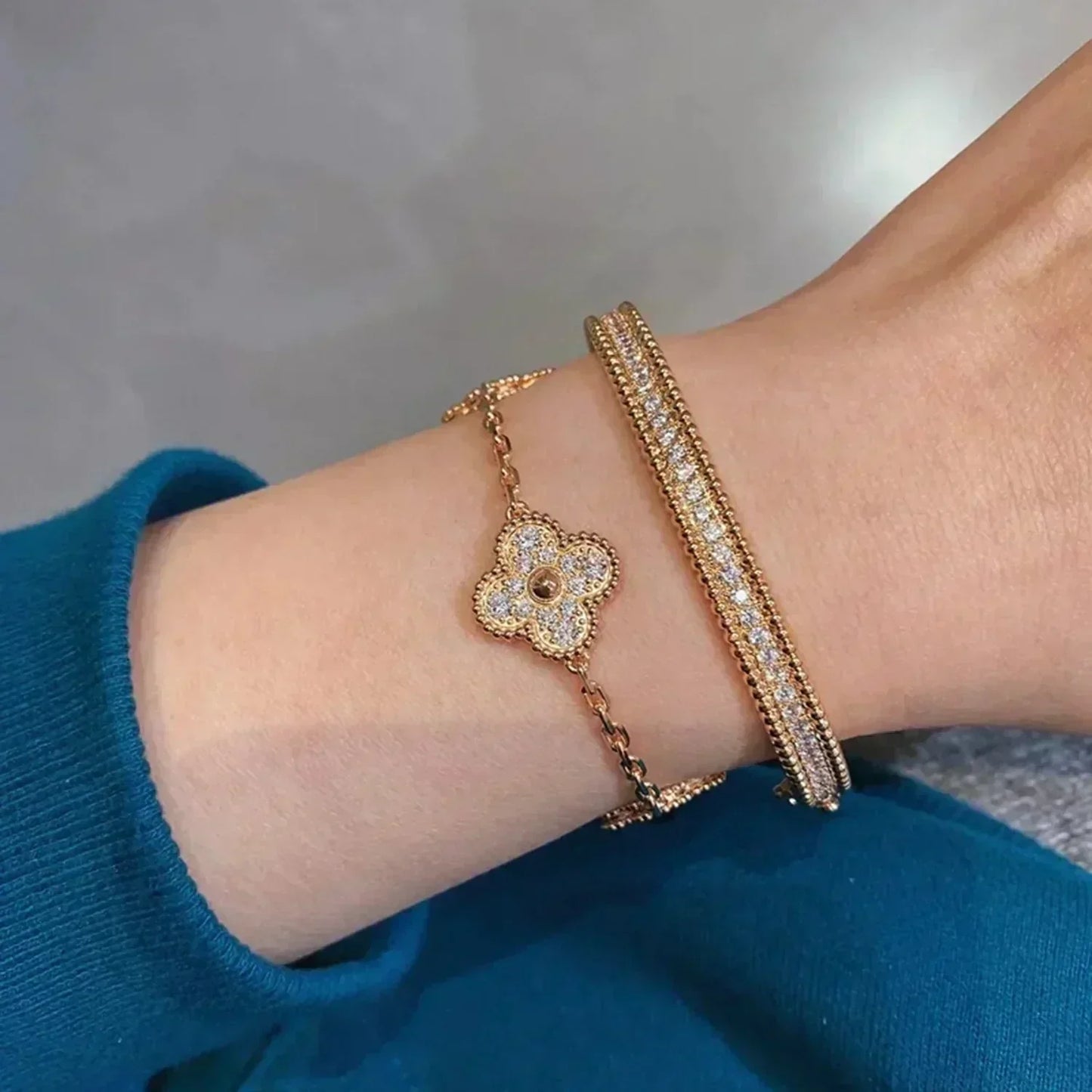 [CA]CLOVER 5 MOTIFS  FULL DIAMOND BRACELET