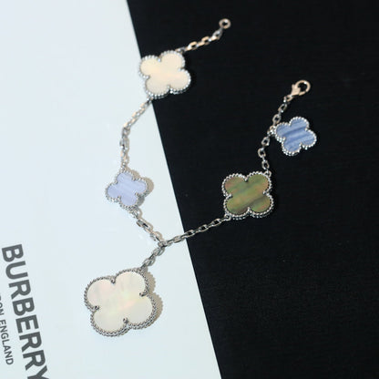 [CA]CLOVER BRACELET 5 MOTIFS MOP CHALCEDONY SILVER