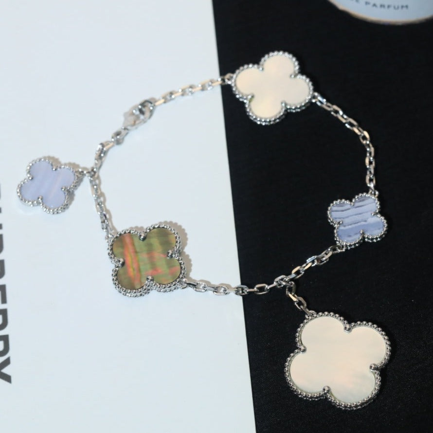 [CA]CLOVER BRACELET 5 MOTIFS MOP CHALCEDONY SILVER