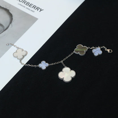 [CA]CLOVER BRACELET 5 MOTIFS MOP CHALCEDONY SILVER