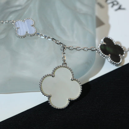 [CA]CLOVER BRACELET 5 MOTIFS MOP CHALCEDONY SILVER