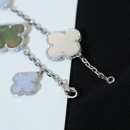 [CA]CLOVER BRACELET 5 MOTIFS MOP CHALCEDONY SILVER