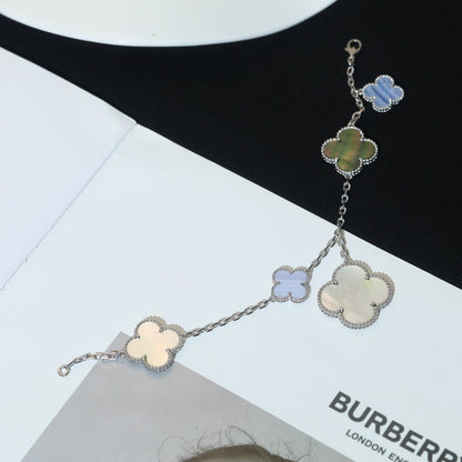 [CA]CLOVER BRACELET 5 MOTIFS MOP CHALCEDONY SILVER