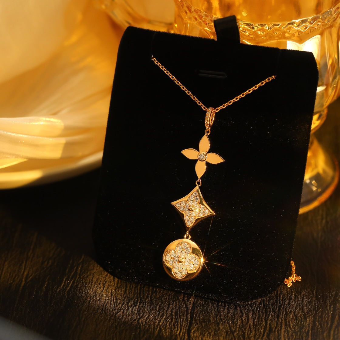 [CA]STAR AND SUN DIAMOND PINK GOLD NECKLACE