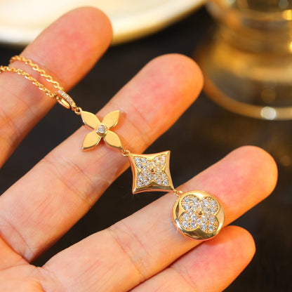 [CA]STAR AND SUN DIAMOND PINK GOLD NECKLACE