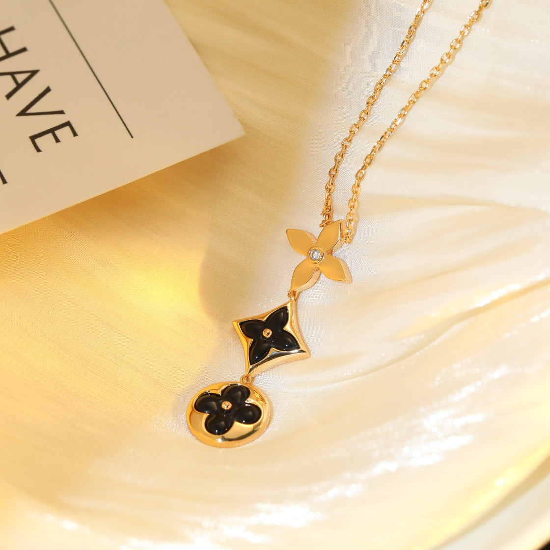 [CA]STAR AND SUN ONYX PINK GOLD NECKLACE