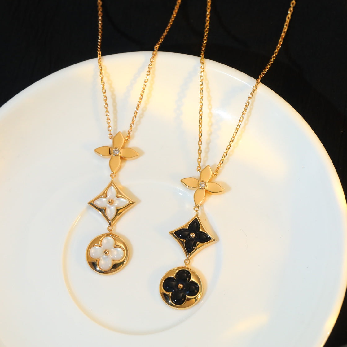 [CA]STAR AND SUN ONYX PINK GOLD NECKLACE