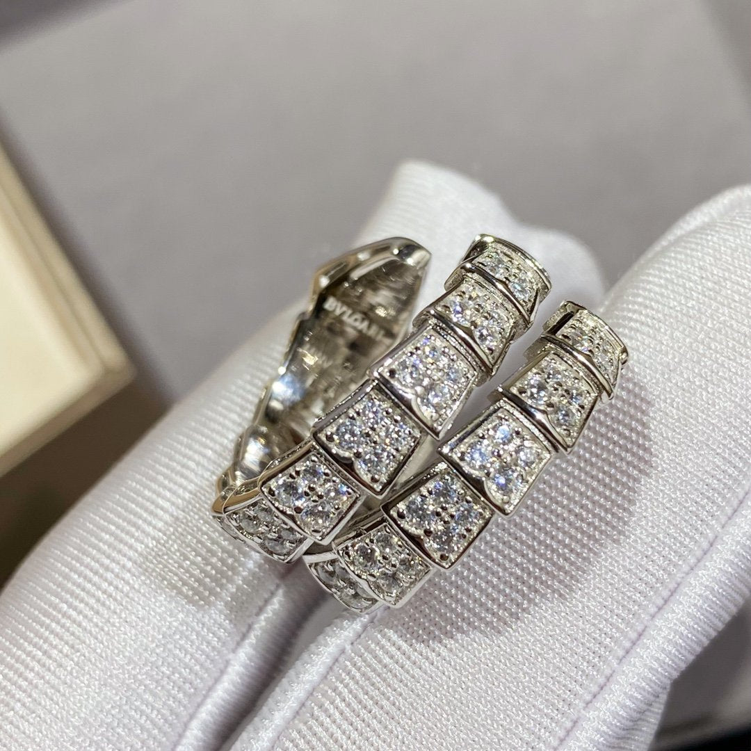 [CA]SERPENTI DOUBLE RING SILVER DIAMOND PAVED