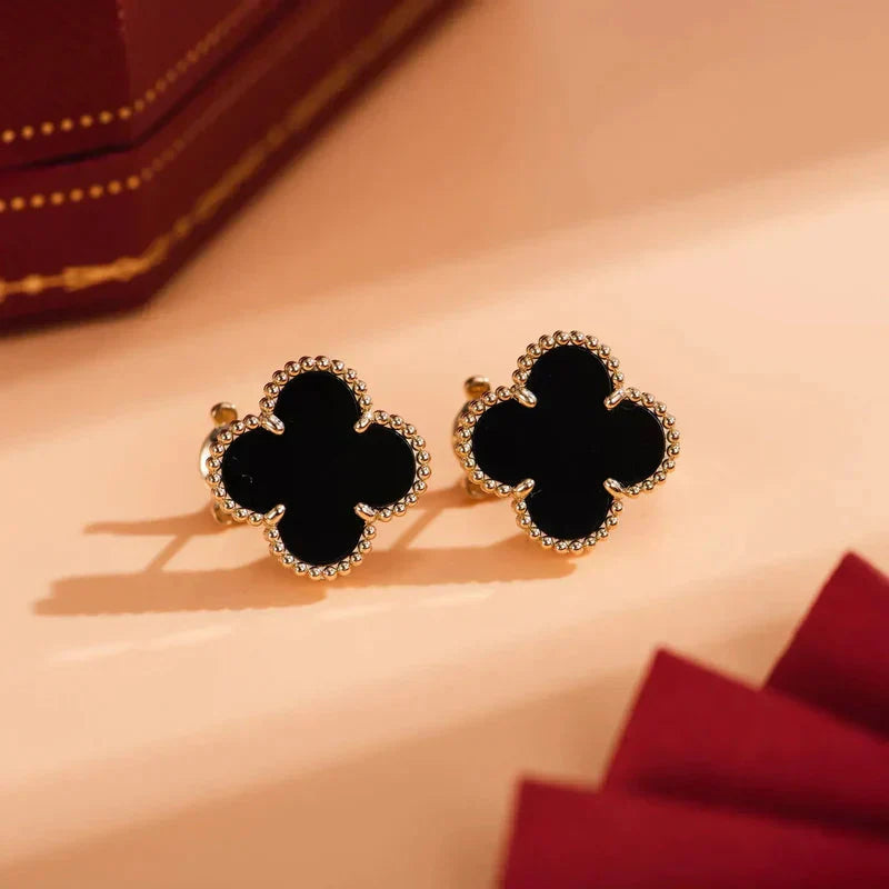 [CA]CLOVER MEDIUM 1 MOTIFS  ONYX STUD EARRINGS