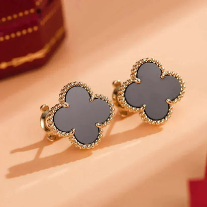 [CA]CLOVER MEDIUM 1 MOTIFS  ONYX STUD EARRINGS