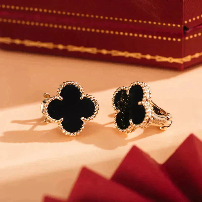 [CA]CLOVER MEDIUM 1 MOTIFS  ONYX STUD EARRINGS