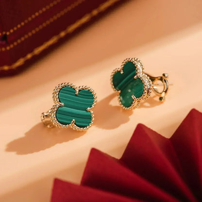 [CA]CLOVER MEDIUM 1 MOTIFS MALACHITE  EARRINGS