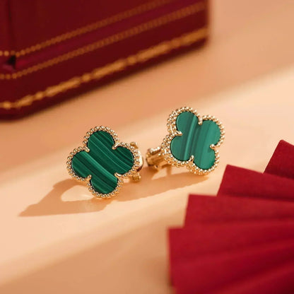 [CA]CLOVER MEDIUM 1 MOTIFS MALACHITE  EARRINGS