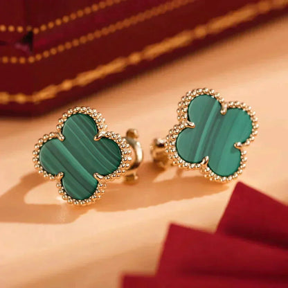 [CA]CLOVER MEDIUM 1 MOTIFS MALACHITE  EARRINGS