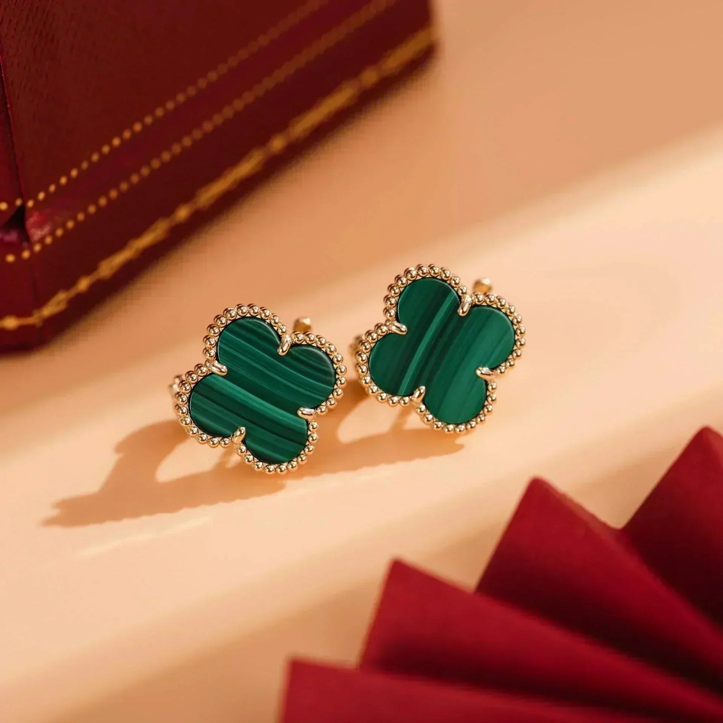 [CA]CLOVER MEDIUM 1 MOTIFS MALACHITE  EARRINGS