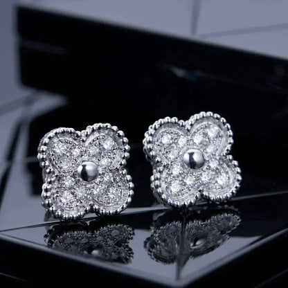 [CA]CLOVER 1 MOTIFS DIAMOND STUD EARRINGS SILVER