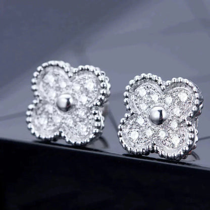 [CA]CLOVER 1 MOTIFS DIAMOND STUD EARRINGS SILVER