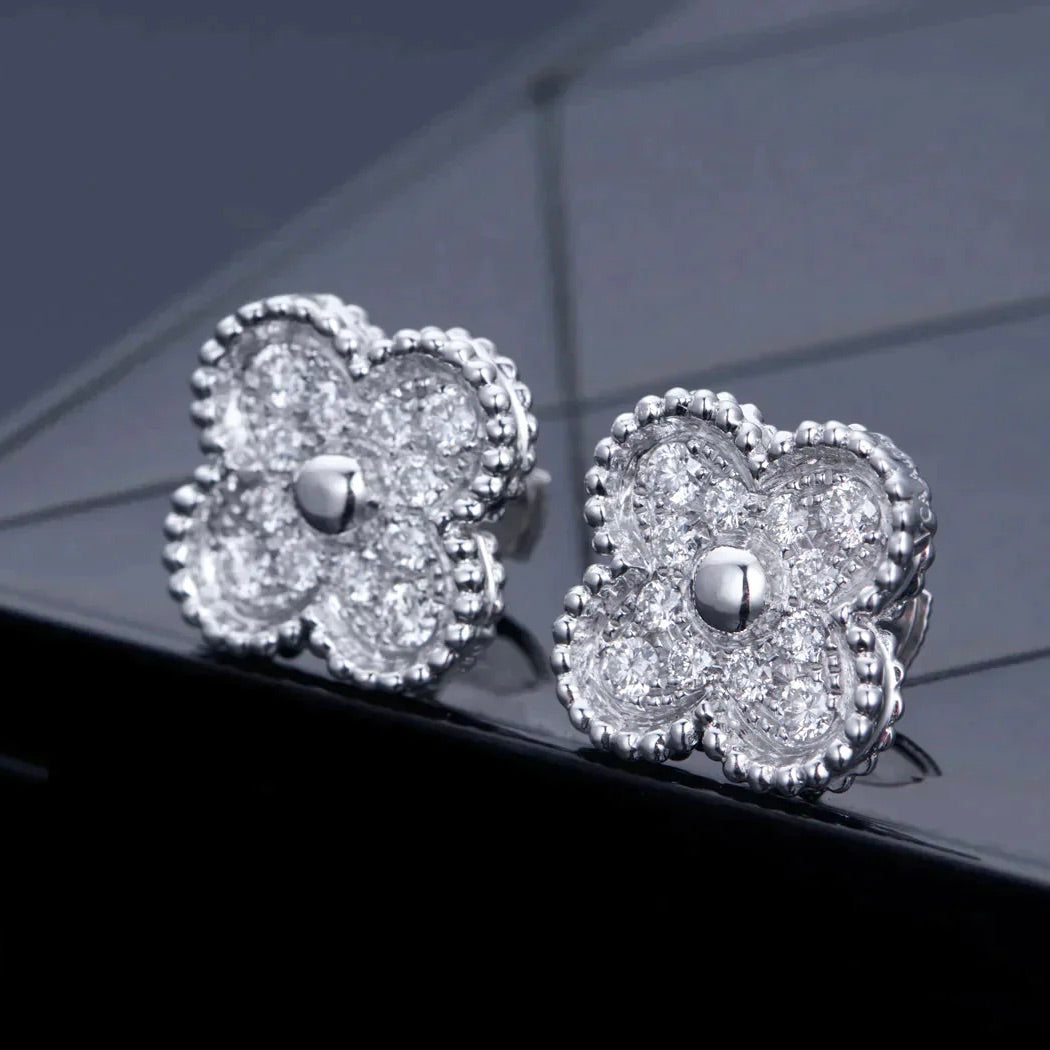 [CA]CLOVER 1 MOTIFS DIAMOND STUD EARRINGS SILVER