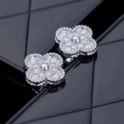 [CA]CLOVER 1 MOTIFS DIAMOND STUD EARRINGS SILVER