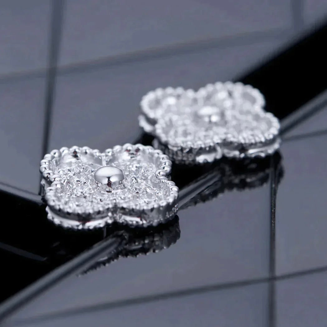 [CA]CLOVER 1 MOTIFS DIAMOND STUD EARRINGS SILVER