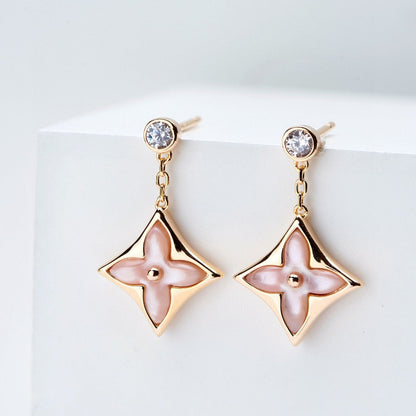 [CA]DOUBLE STAR PINK GOLD MOP DROP EARRINGS