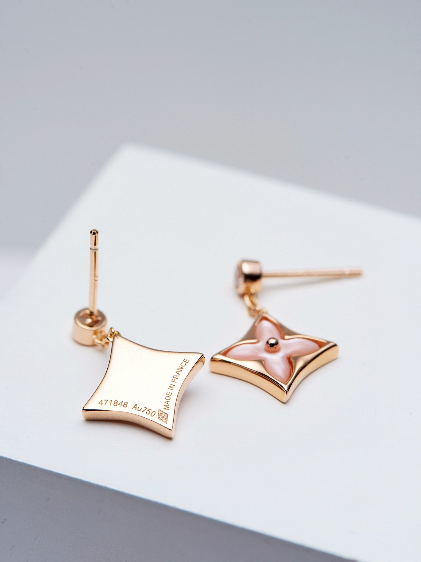 [CA]DOUBLE STAR PINK GOLD MOP DROP EARRINGS