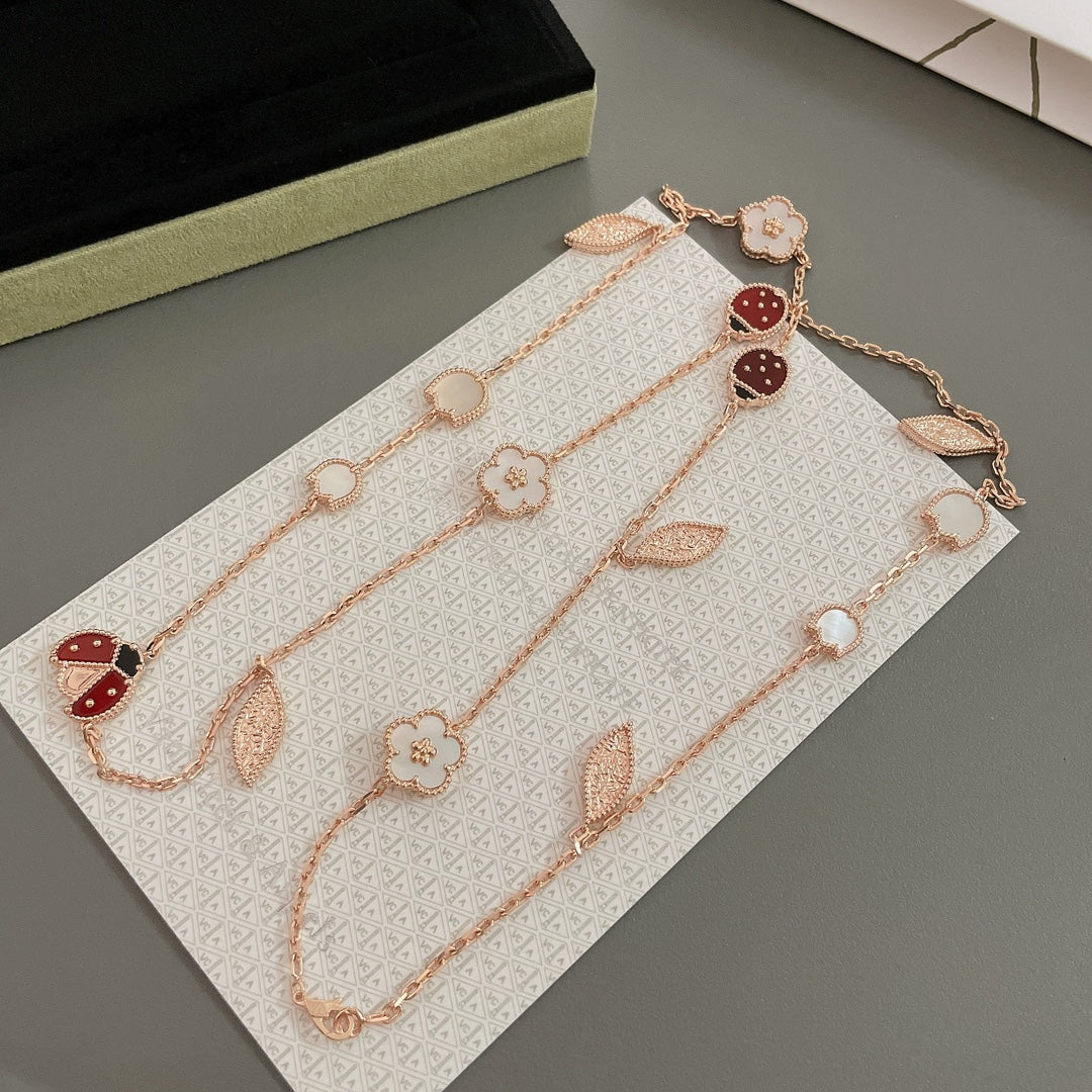 [CA]LUCKY SPRING 15 MOTIFS ROSE GOLD NECKLACE