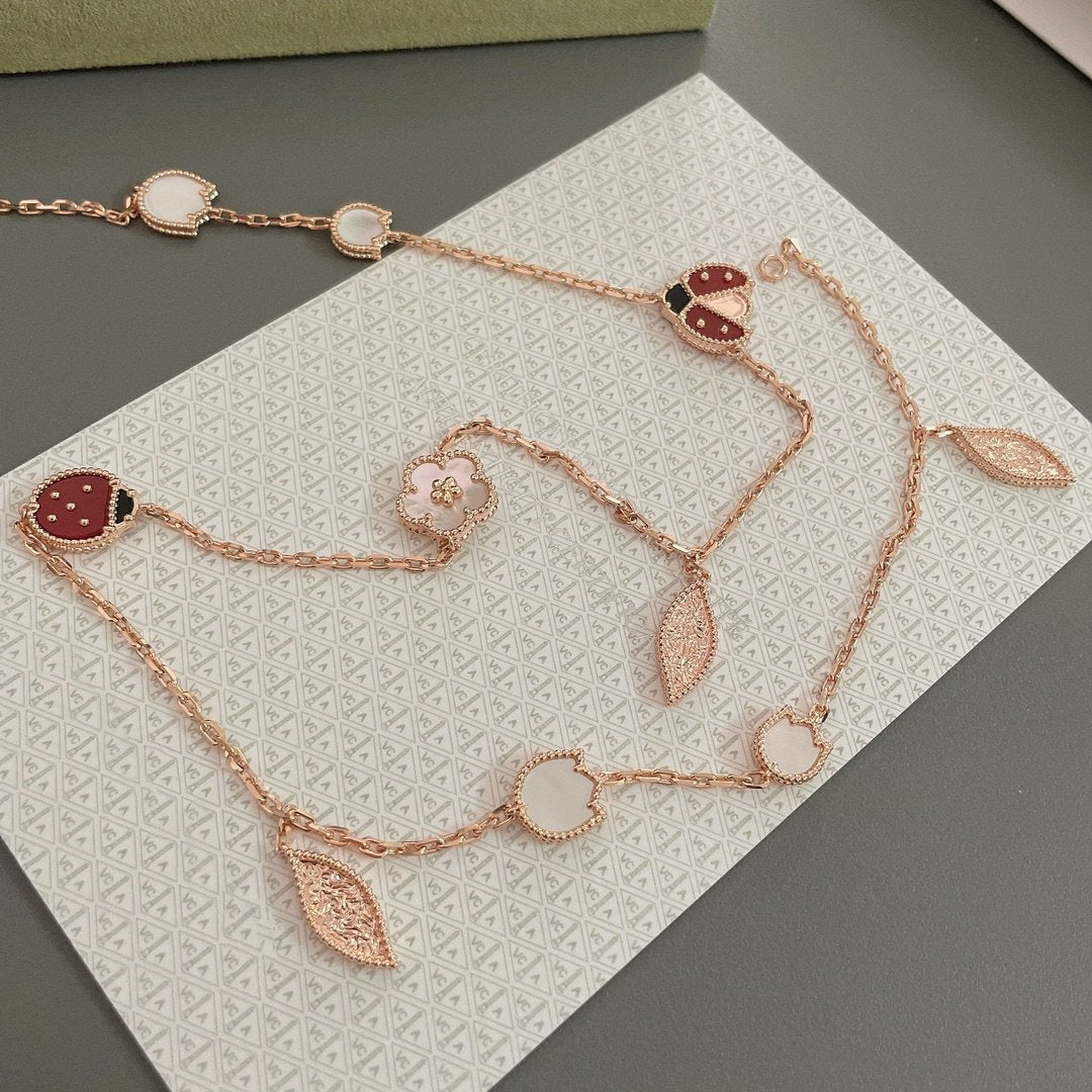 [CA]LUCKY SPRING 15 MOTIFS ROSE GOLD NECKLACE