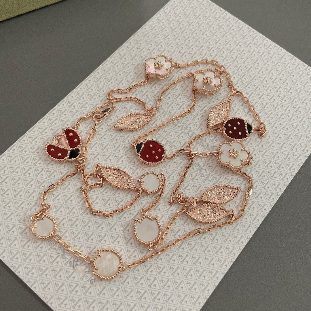 [CA]LUCKY SPRING 15 MOTIFS ROSE GOLD NECKLACE