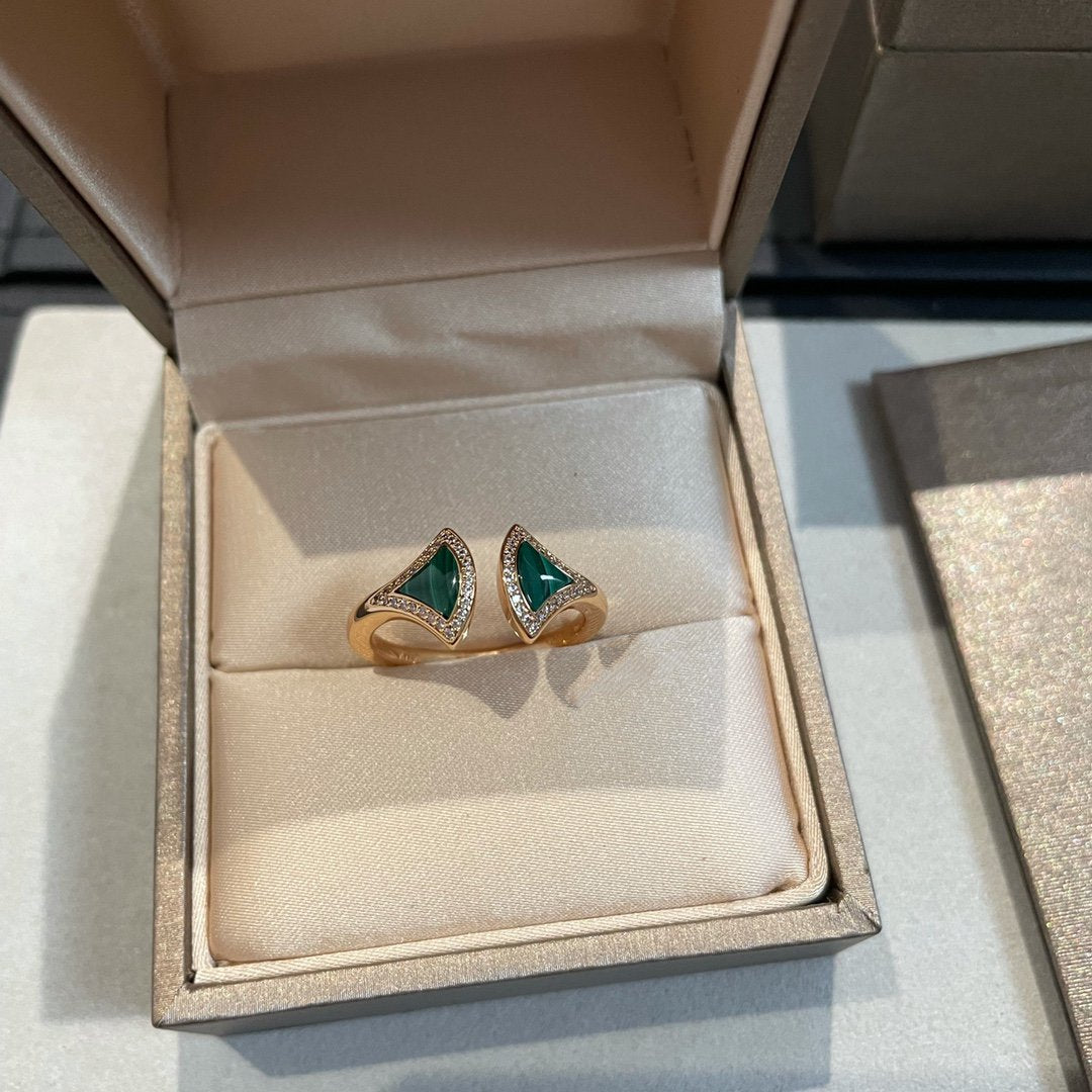 [CA]DREAM MALACHITE DIAMOND OPEN RING