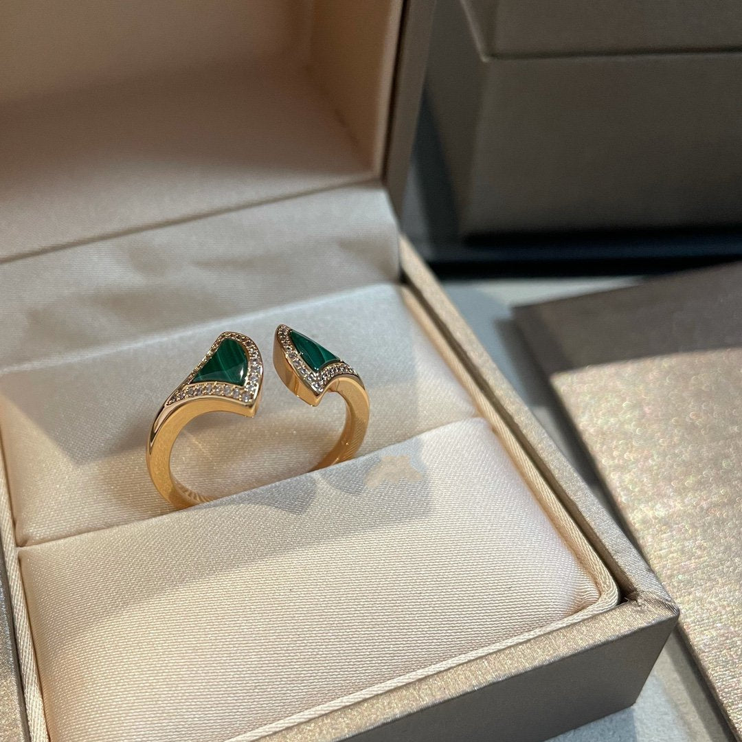 [CA]DREAM MALACHITE DIAMOND OPEN RING