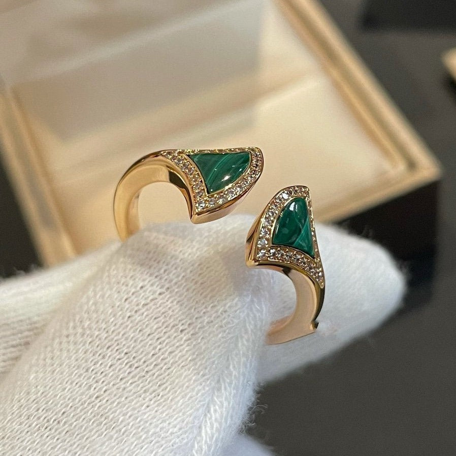 [CA]DREAM MALACHITE DIAMOND OPEN RING