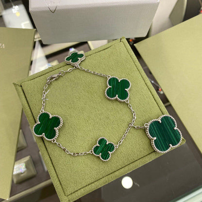 [CA]CLOVER 5 MOTIFS SIVLER MALACHITE BRACELET