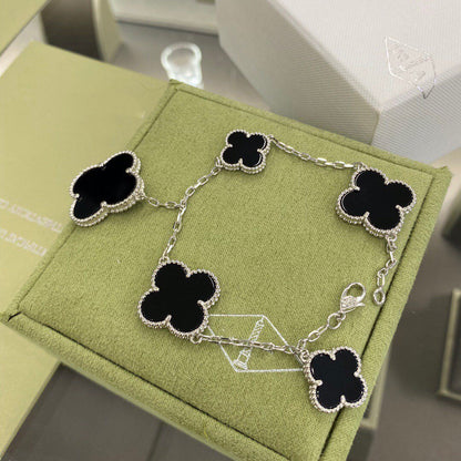 [CA]CLOVER 5 MOTIFS SIVLER ONYX BRACELET