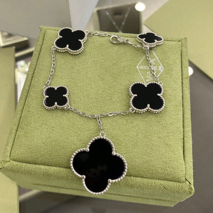 [CA]CLOVER 5 MOTIFS SIVLER ONYX BRACELET