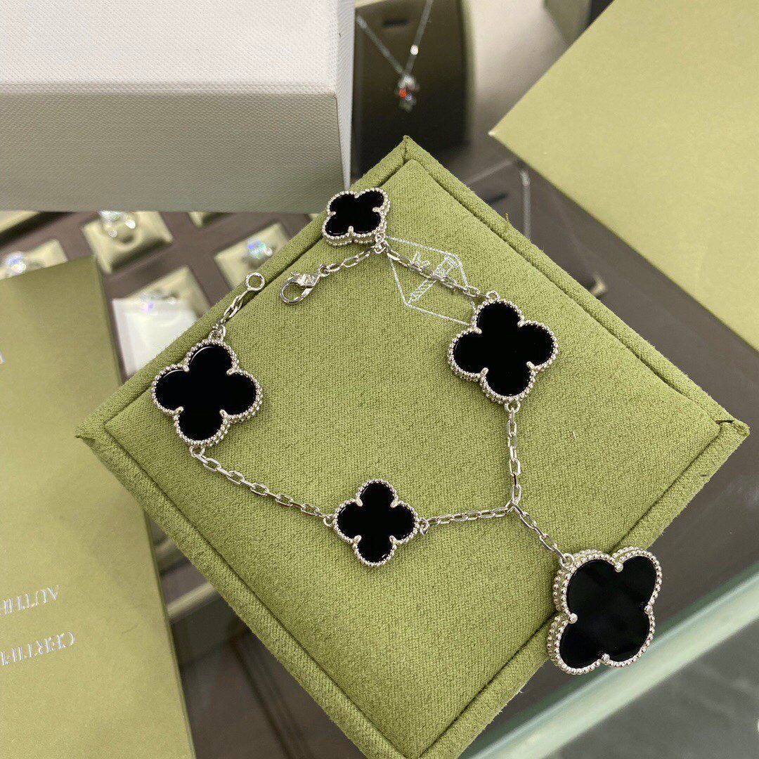 [CA]CLOVER 5 MOTIFS SIVLER ONYX BRACELET