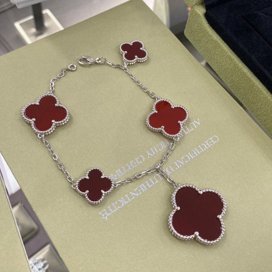 [CA]CLOVER 5 MOTIFS SIVLER CARNELIAN BRACELET