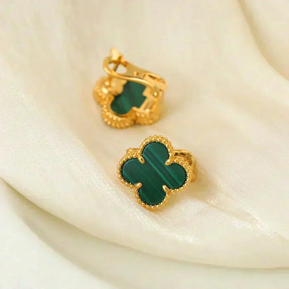 [CA]CLOVER MEDIUM 1 MOTIFS MALACHITE  EARRINGS