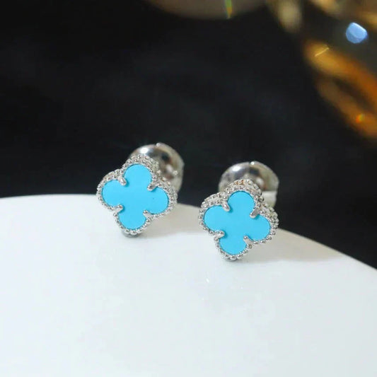 [CA]CLOVER MINI 9.5MM ONYX STUD EARRINGS SILVER