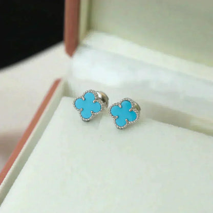 [CA]CLOVER MINI 9.5MM ONYX STUD EARRINGS SILVER