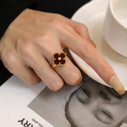 [CA]CLOVER CARNELIAN RING ROSE GOLD DIAMOND