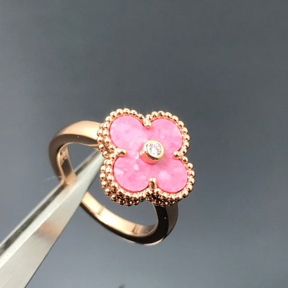 [CA]CLOVER RHODONITE ROSE GOLD RING