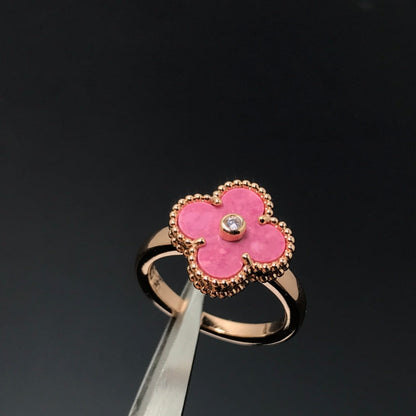 [CA]CLOVER RHODONITE ROSE GOLD RING